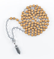 mala beads, mala necklace, clear quartz, green sandalwood